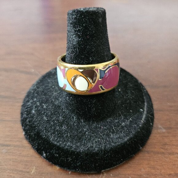 Coach Signature Op Art Mult Colored Band Ring Size 8 - Picture 2 of 4